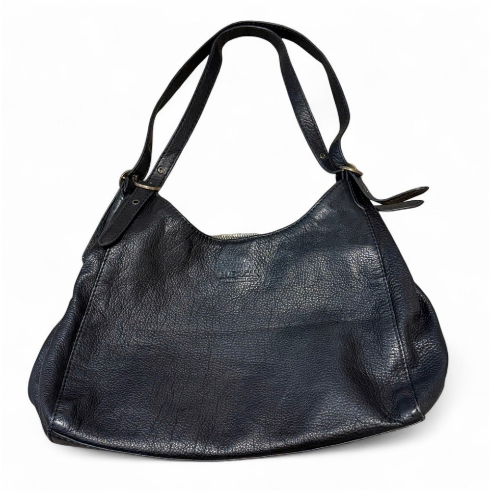 American Leather Co Black Leather Shoulder Bag Hobo Purse Large Tote